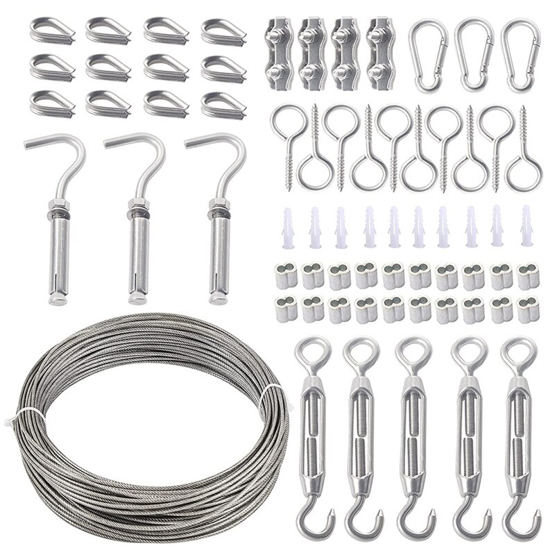 Juego de cables de acero inoxidable 304, tensor de cuerda de gancho para enredadera, enredadera, trepadora, PVC, 30M: Default Title