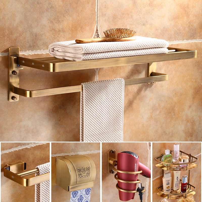 Antique Bathroom Hardware Suite Ancient Aluminum Bath towel rack Towel bar Toilet brush Tissue box Bathroom Accessories