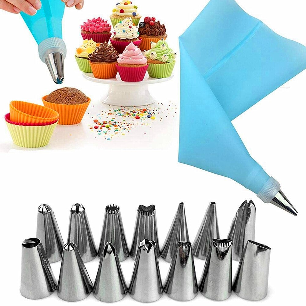 Aa 16 st/set verktyg för tårttillverkning, glasyrmunstycken + konditorivaror + omvandlarkopplingsverktyg för muffinsdekoration: A