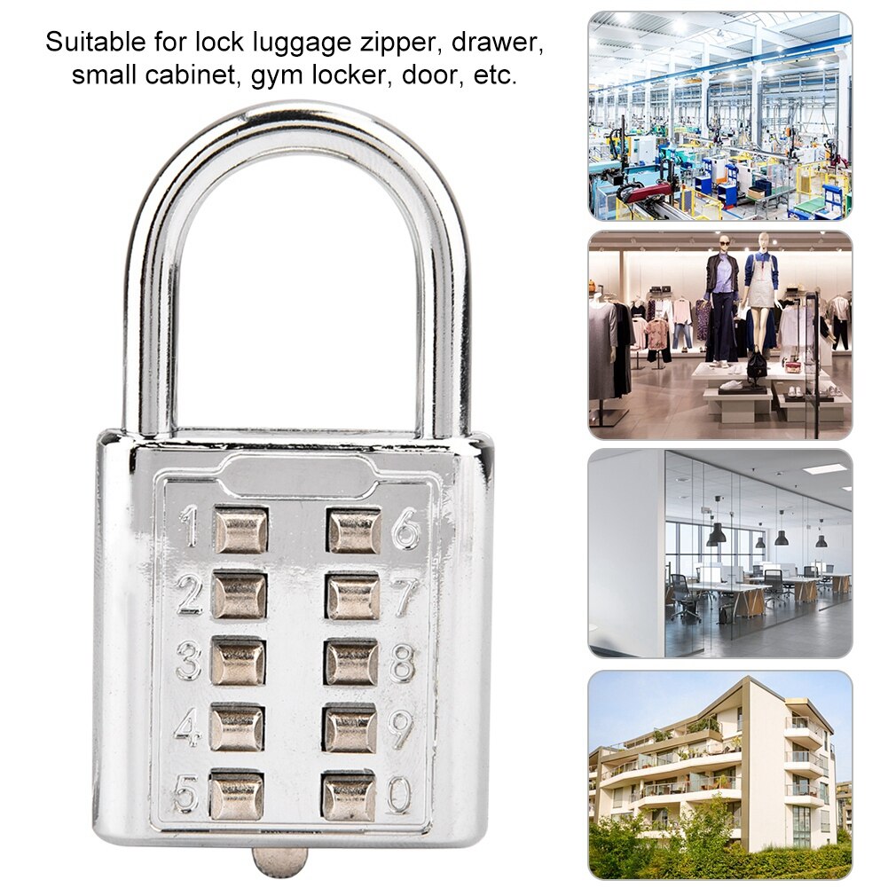 10 Digit Password Padlock Zinc Alloy Push Blind Button Combination Padlock Luggage Zipper Cabinet Drawer Locks For The Blind