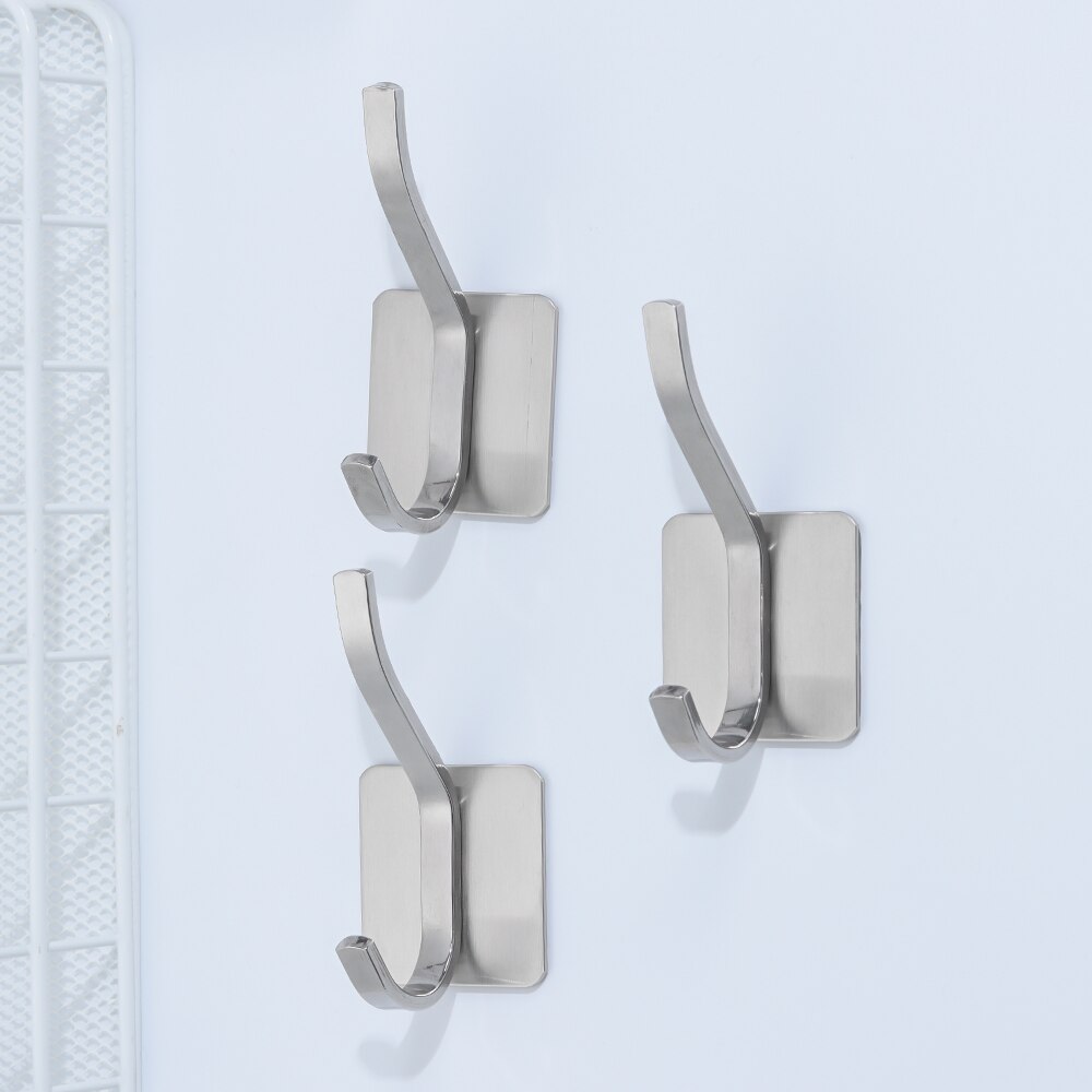 Zilver Rvs Haken Muur Gemonteerde Zelfklevende Kleerhanger Moderne Opbergrek Hoed Zak Plank Rustproo