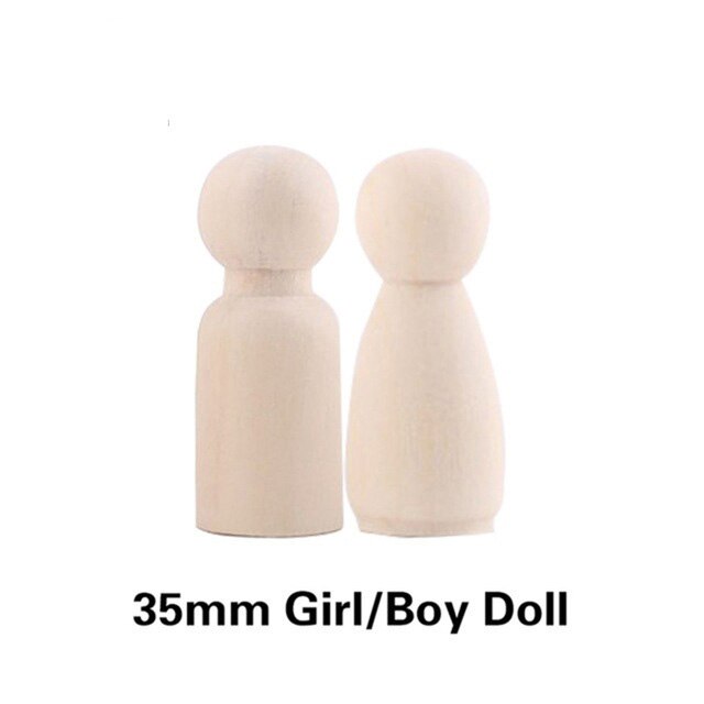 30Pcs 35-90Mm Peg Poppen Kids Diy Houten Beeldjes Ongeverfd Handgemaakte Mini Huishoudelijke Producten Craft Houten Blanks peg Poppen: 35mm boy girl