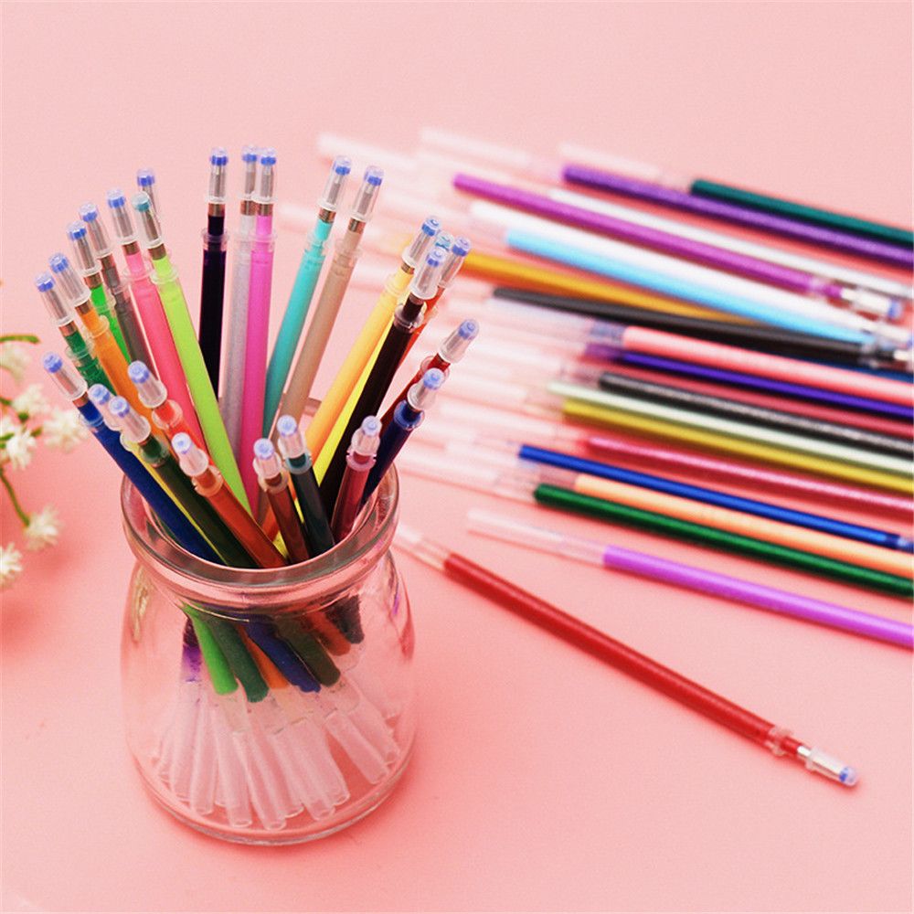 Recharges de stylo à Gel métallique, 12 pièces, paillettes colorées, stylo à encre fluorescente aquarelle, tiges de Signature de remplacement, papeterie scolaire