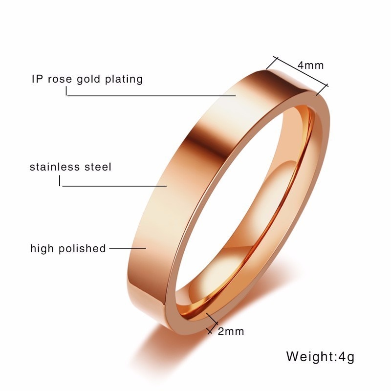 Vnox 3mm bight 585 rosa ouro tom anéis de noivado para mulher homem de aço inoxidável com pedras cz completa shinny anéis de casamento
