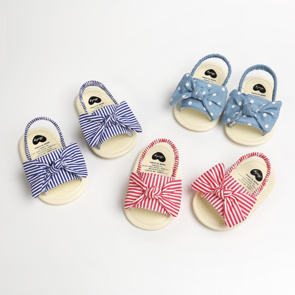 Sandalias de verano para bebés pequeños, zapatos de fondo blando de Princesa con lazo y estampado de puntos a rayas 0-6M 6-12M 12-18M