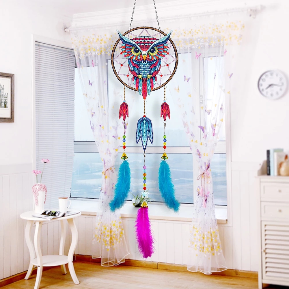 Exquisite Feather Dream Catcher Wind Chime DIY Diamond Painting 5d Shaped Diamond Embroidery Tassel Window Wall Decor Decor