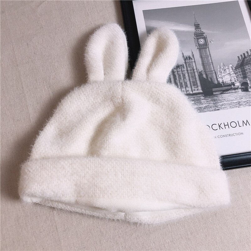 Women's Hats Autumn Winter Lamb Plush Soft Cute Ears Warm Panama Casual Hats Skull Beanie Soft Knitted Beanie Cotton: E