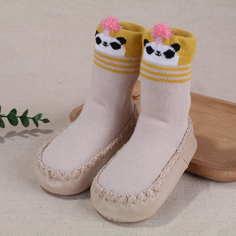 Antiskli sokker til babygutt småbarn tøfler babysokk sko babysokker med gummisåler frotté tykke gulvsokker morsomt dyr: C1 / Innersåle 13.5cm