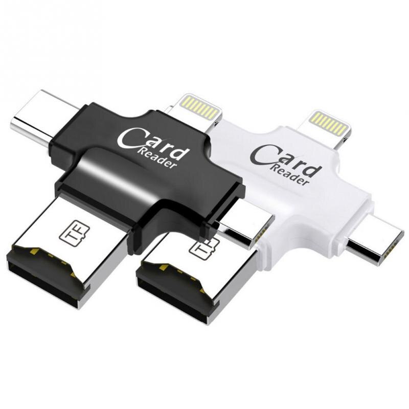 4 in 1 Kaartlezer Type C Micro USB Adapter Micro SD Kaartlezer voor iPhone/iPad Smart OTG-Witte Kleur