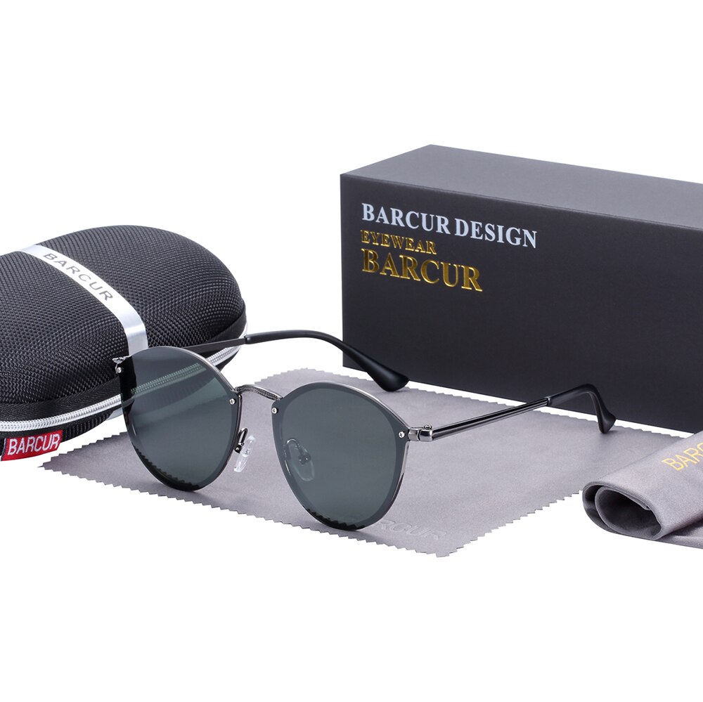 Barcur vintage gepolariseerde zonnebril dames merk ronde zonnebril voor heren: Groenachtig