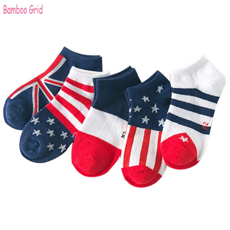 10 pieces=5 Pairs / Lot Spring Summer Flag Pattern Cotton Children Socks 4 - 12 Years Kids Boys / Girls Boat Socks