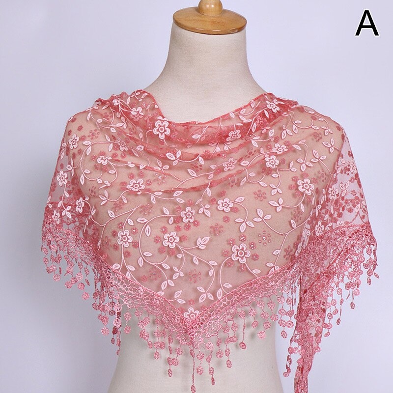 Vrouwen Bloemen Sjaal Wrap Lace Sheer Kwastje Sjaal Mode Hollow Tassel Lace Rose Bloemen Knit Driehoek Mantilla Sjaals