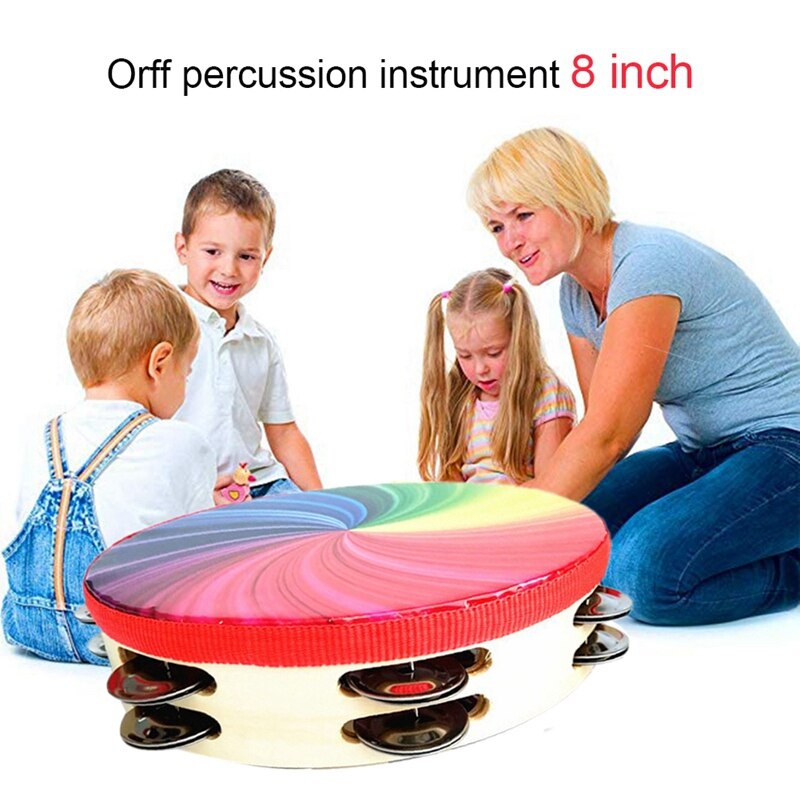 10-Inch Percussion Instrument Double-Row Color Tambourine Rainbow Tambourine Performance Hand-Cranked Instrumental Props