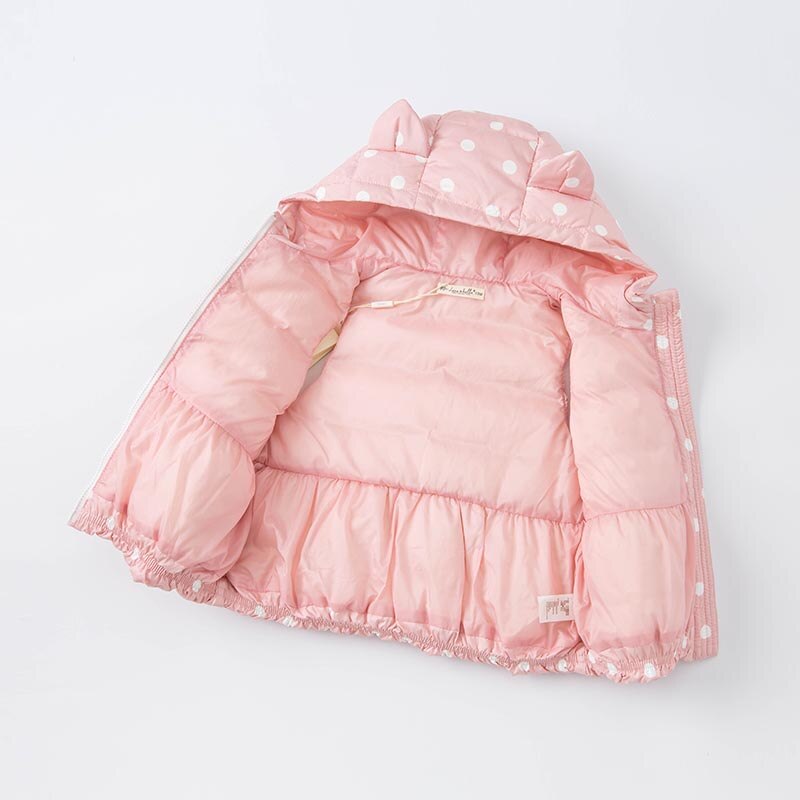 DBZ20191 Dave Bella Winter Baby Meisjes Ultra Licht Bodywarmer Dots Mouwloze 90% Witte Eendendons Padding Jas Kinderen Jas