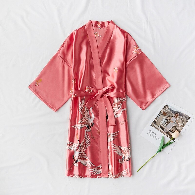 Mode Satijnen Gewaad Vrouwelijke Badjas Sexy peignoir femme Zijden Kimono Bruid kamerjas nachtkleding Nacht Groeien Voor Vrouwen: M / Goud