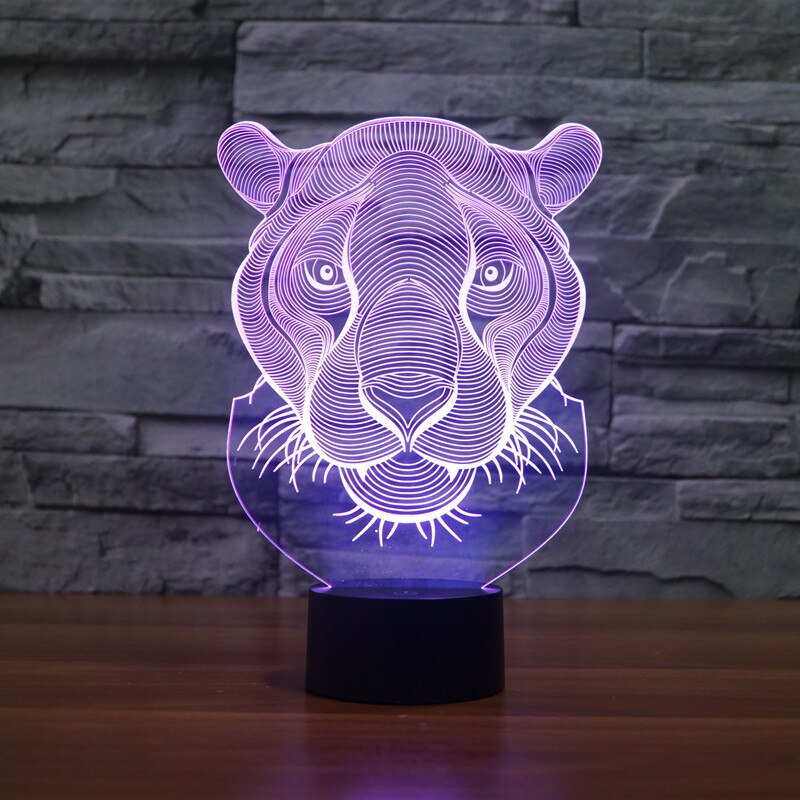 Lion&#39;s Head Model 3D LED Light Hologram Illusions 7 Colors Change Decor Lamp Best Night Light for Home Deco 3220