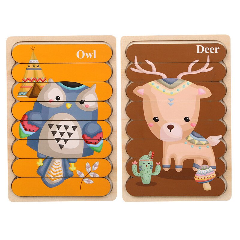 Kids Animal 3D Wooden Puzzle Montessori Toy Double-sided Strip Puzzle Telling Story Stacking Jigsaw Educational Toy For Children: WT260