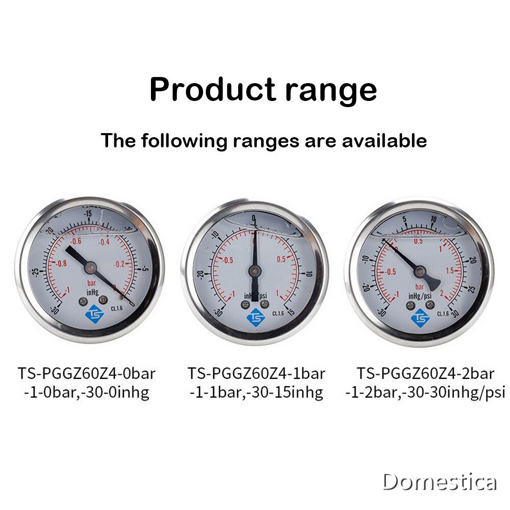 Y60 Axial Oil Injection Vacuum Pressure Barometer Hydraulic Pressure Gauge -1-0 Bar -1-1Bar -1-2 Bar Stainless Tool