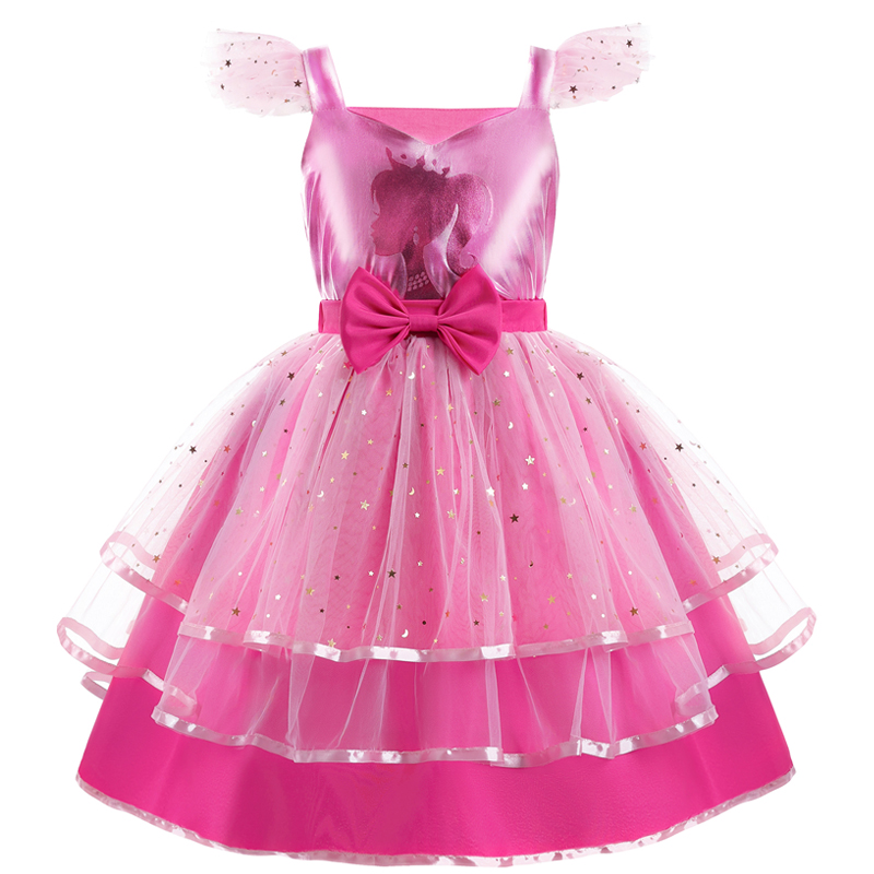 Christmas Baby Girls Cosplay Costume Princess Printed Tutu Dresses Toddler Kids Flying Sleeve Sequin Bow Vestidos 3 to 9 Years: 6T / black