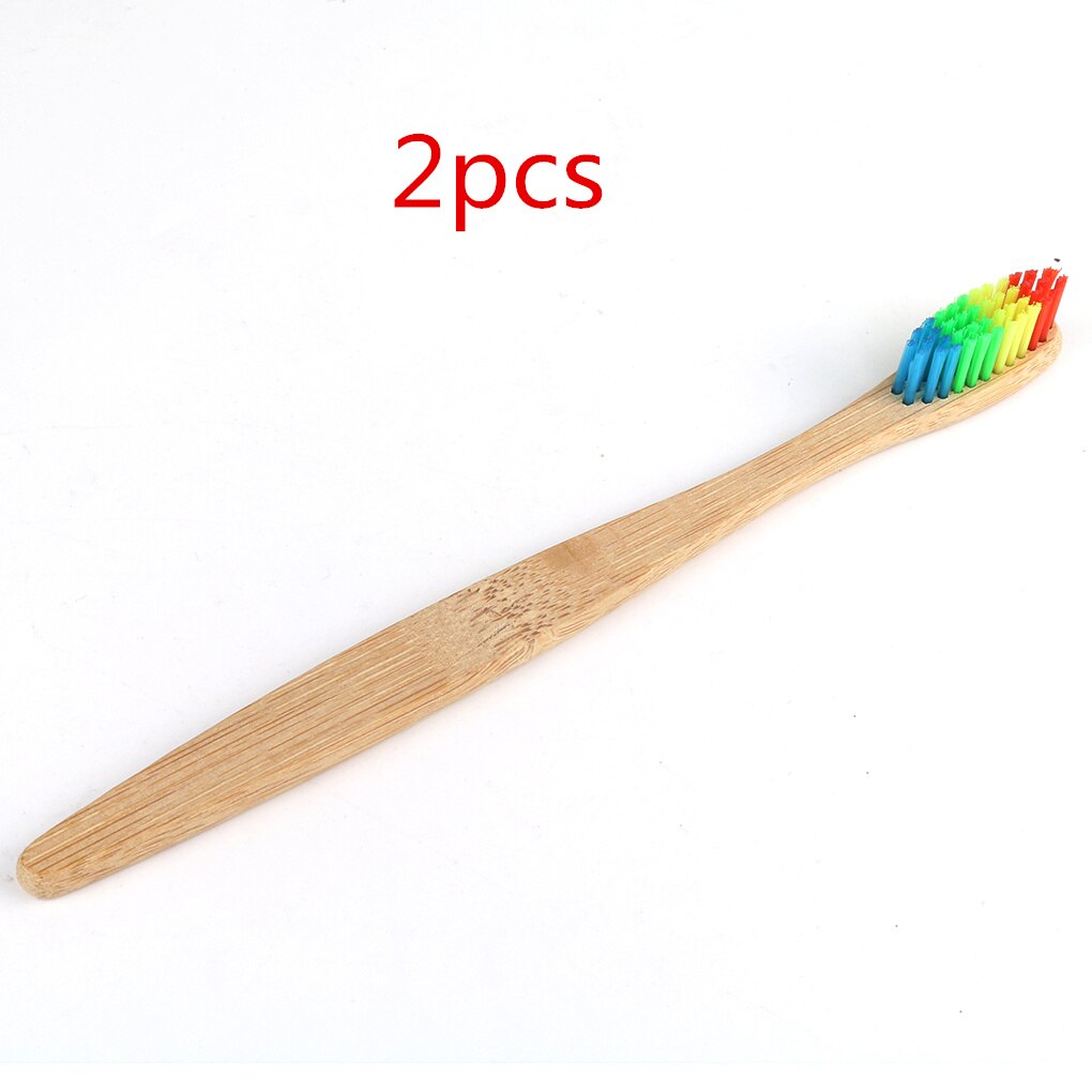 Environment-friendly Wood Toothbrush Bamboo Toothbrush Bamboo Fibre Wooden Handle Tooth brush For Adult: 2pcs 03