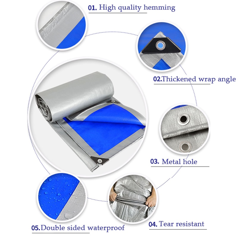 Bâche de jardin en PE 200 g/m², tissu imperméable, voile d'ombrage d'extérieur, pour bateau, camion, épaisseur 0.32mm