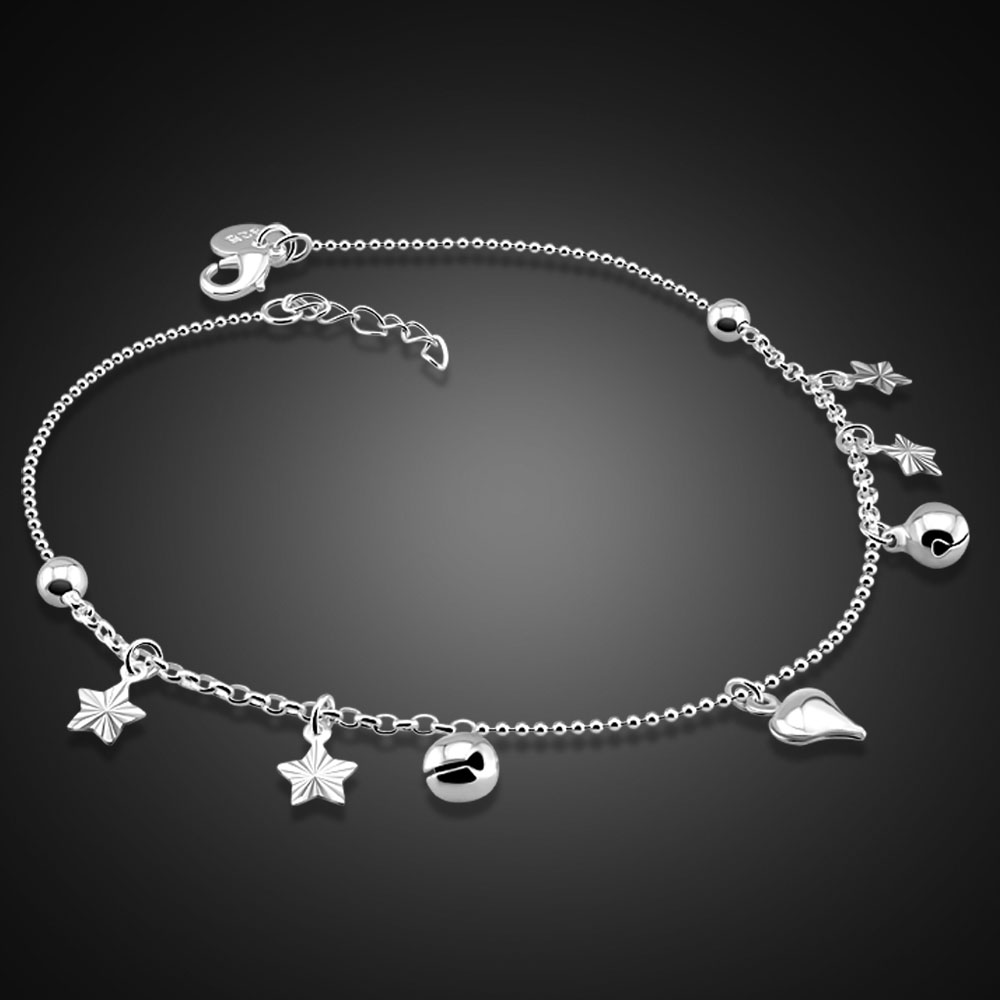 Leuke Bell Heart Enkelbanden 100% 925 Sterling Zilver Vrouwen Zomer Strand Barefoot Sandalen Armband Op De Been Voet Sieraden