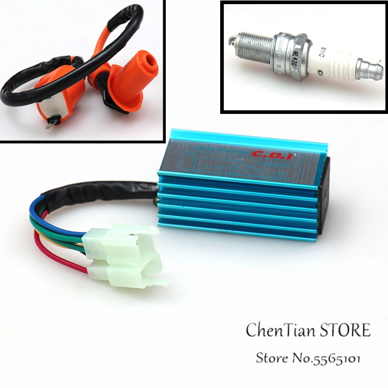 Racing Bobine + Bougie + Cdi Box Voor GY6 50cc-150cc 4-Takt Motoren Atv 6 Pin Male plug: Army Green