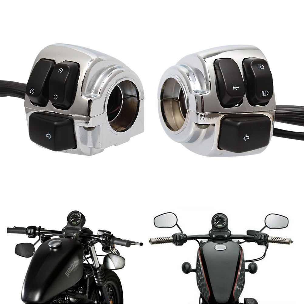 Motorcycle Chrome 1" 25mm Handlebar Turn Signal Control Switch For Harley Sportster XL883 Dyna V-ROD Softail 1996: Chrome