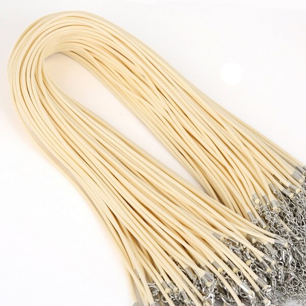 2mm 10 stks/partij Handgemaakte Verstelbare Gevlochten Touw voor Kettingen & Hanger Charms Bevindingen Karabijn String Koord DIY 45 cm + 5 cm: Ivory