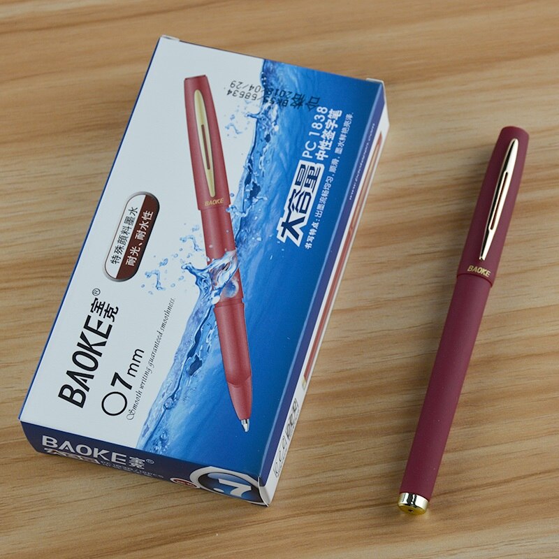12 pièces BAOKE 0.5mm/0.7mm/1.0mm Gel givré stylo école stylo recharge haute capacité noir Gel encre stylos fournitures scolaires de bureau: 0.7mm red 12pcs