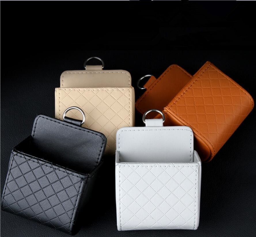 PU Leather Car Outlet Air Vent Trash Box Auto Mobile Phone Holder Bag Pouch Organizer Hanging Box for Car Supplies Car Styling
