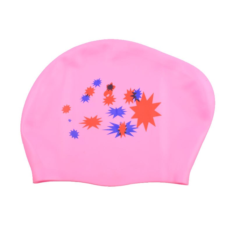 Gorro de natación de silicona para mujer, gorro de baño de pelo largo Extra grande, impermeable, con copa de oreja, protege las gorras de natación elásticas: Pink