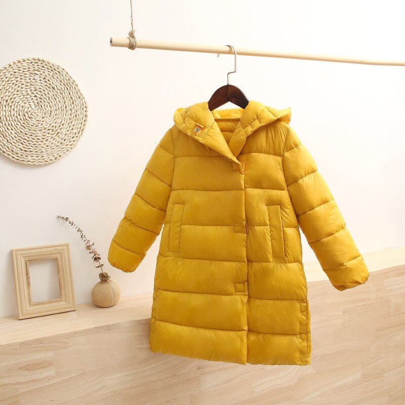 Kinderen Jongens Meisjes Warme Jassen Herfst Winter Kids Lange Dikker Hooded Jassen Kinderen Bovenkleding Katoen Parka Peuter Kleding: yellow / 6T