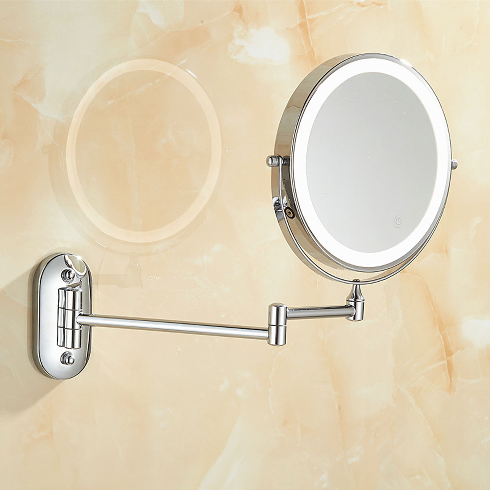 Espejo LED plegable para tocador de baño, espejo cosmético con luz Led Flexible, 10 aumentos, montado en la pared, 8 pulgadas