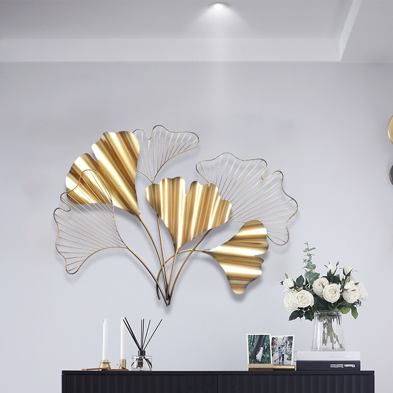 Metal Wall Sculpture Wall Art Decor Bedroom Gold Ginkgo Leaves Living Room Kitchen Ornaments for Indoor and Outdoor