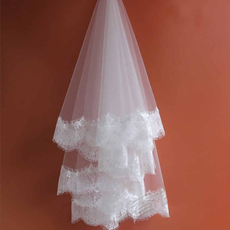 Dentelle Appliques voile De mariage ivoire noir rouge bordeaux 1.5/2/3 mètres voiles De mariée une couche voile accessoires De mariage Velos De Nov: Ivory 3M
