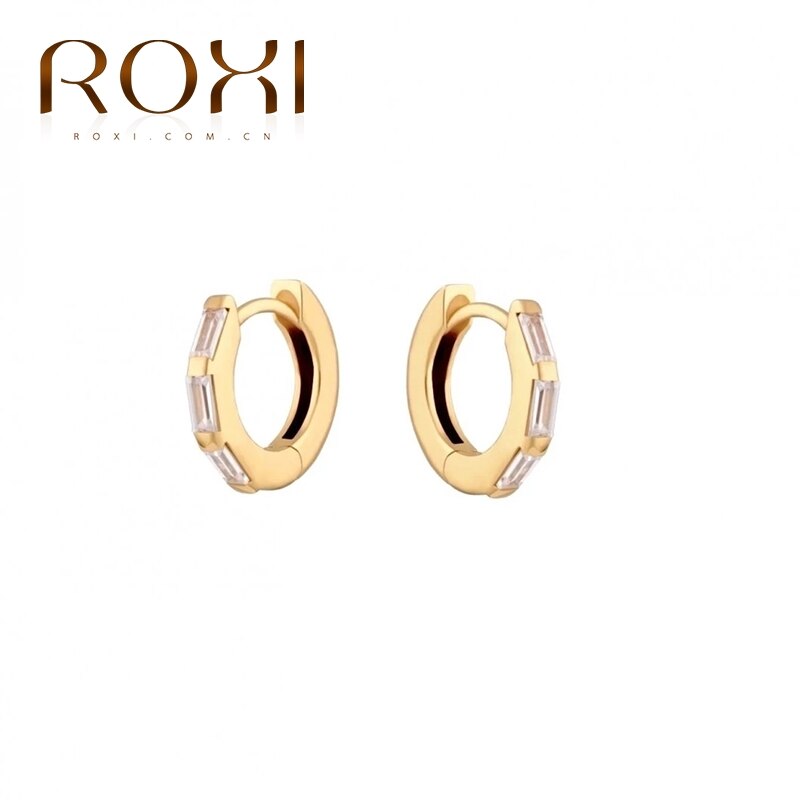 Roxi 925 Sterling Zilver Minimalistische Rechthoekige Zirkoon Hoepel Oorbellen Voor Vrouwen Punk Ronde Cirkel Pendientes Zilver 925 Sieraden: gold