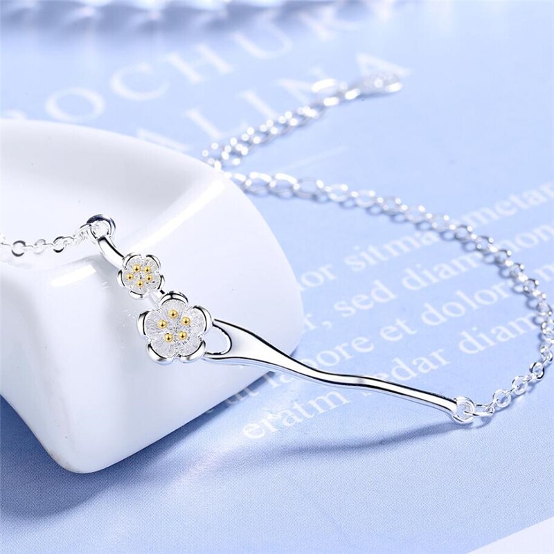 Sole Memory Peach Blossom Branch Literary Fresh 925 Sterling Silver Female Resizable Bracelets SBR195