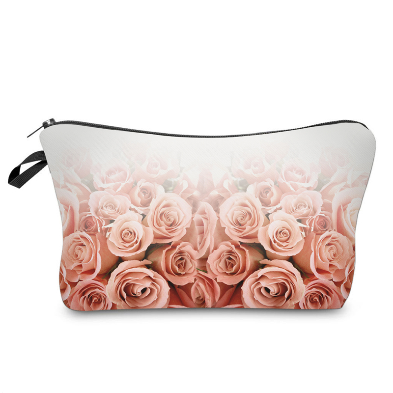 DAOXI 3D Flower Printing Portable Cosmetic Bag Storage Women for Traveling Makeup Necessaries