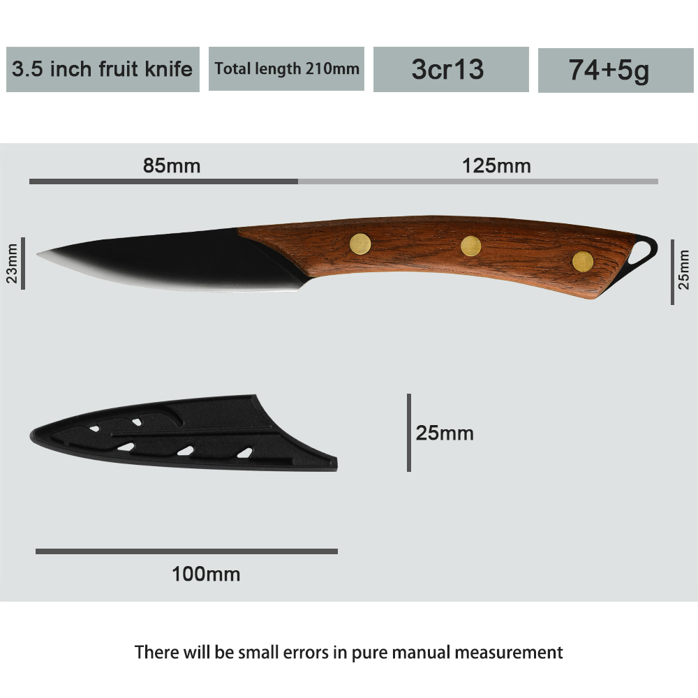 Damask Stainless Steel 5PCS Black Matte Hollow Blade Kitchen Knife Set Chef Knife Slicing Knife Wood Handle Kitchen Cleaver: 3.5 inch fruit