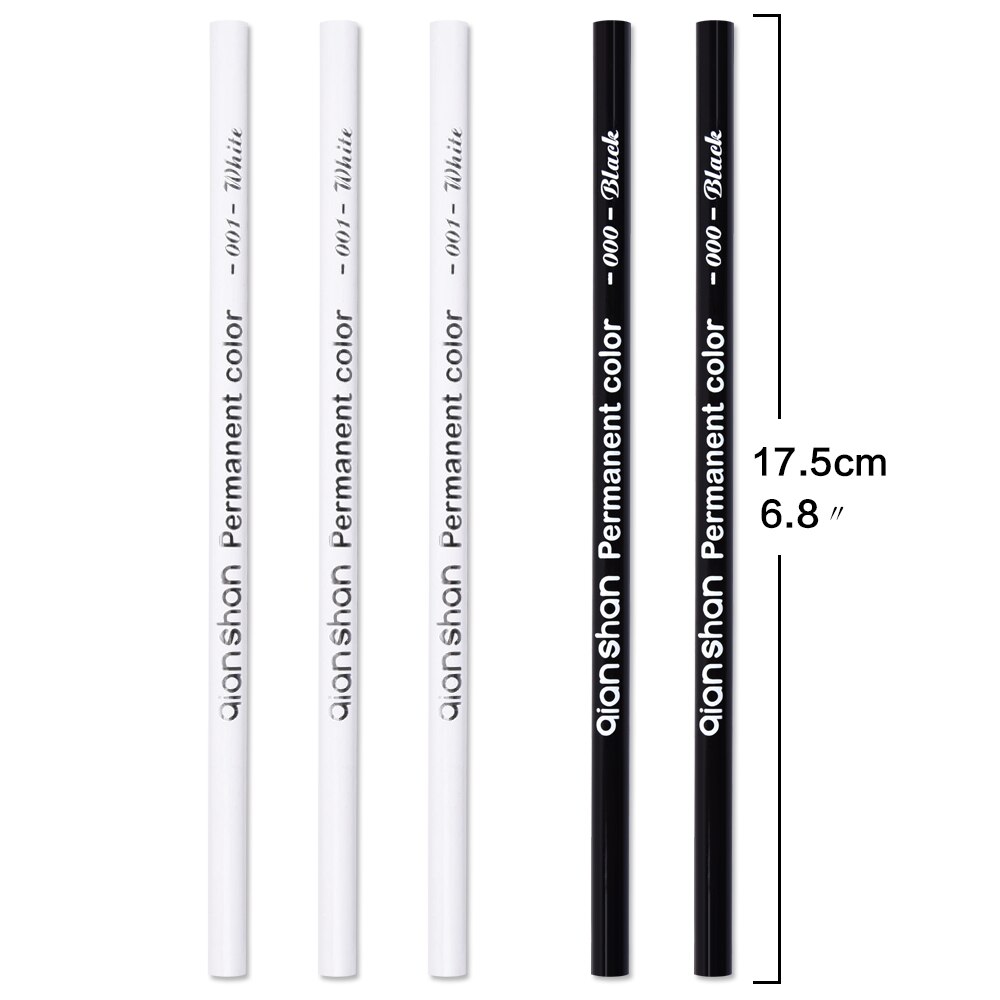 5Pcs Zwart Wit Kleur Potloden-Permanente Kleur Tekening Potlood Olie gebaseerde Houten Kleurpotloden, 2 kleuren van 3 Wit, 2 Zwarte
