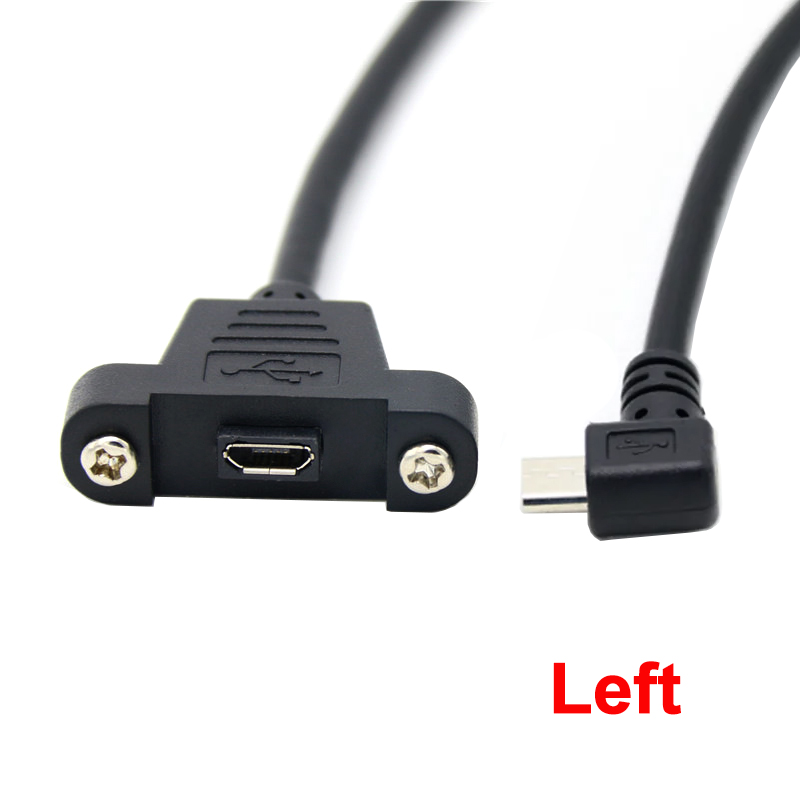 30 cm Micro-USB, 5-polig, 90-Grad-USB 2.0-Stecker auf Micro-Buchse, Verlängerungskabel, Rastermaß 27 mm, mit Schrauben, Loch für Schalttafelmontage: Gold