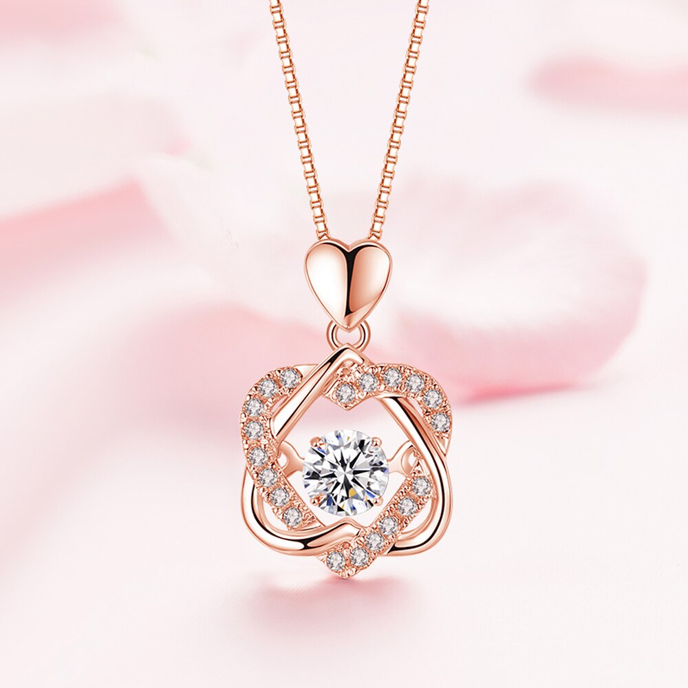 Blændende cubic zircon runde bankende hjerte cz stjerne vedhæng halskæder til kvinder rose guld sølv farve smykker: Kun halskæde r