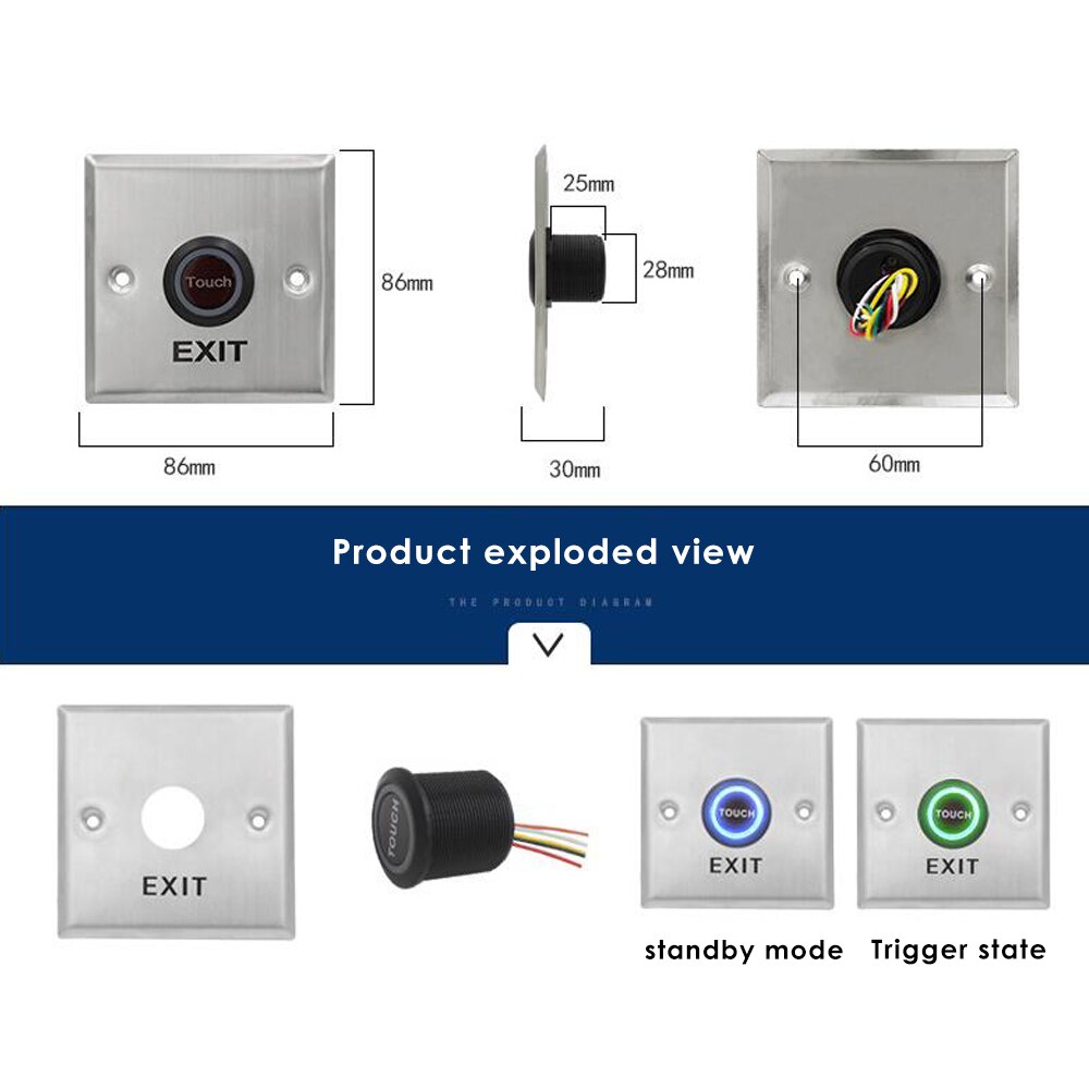 Stainless Steel Door Bell Switch Touch Panel For Access Control Electric Lock Door Exit Push release Button