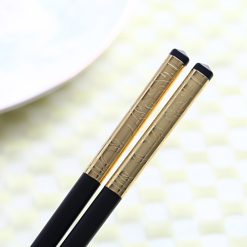 Luxus Haushalt Stäbchen Chinesischen Gold Drachen Stil Stäbchen Nicht-Unterhose Legierung Sushi hacken Stöcke: golden Unterseite golden