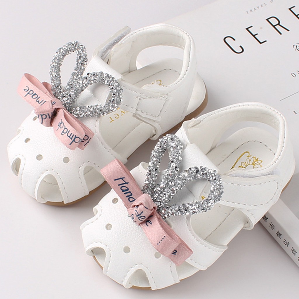 Princess Baby Girl Shoes Anti-slip Hallow Rabbit Ear Bow Beach Sandals Girls Letter Print Shallow Cute Soft Baby Girl Sandals