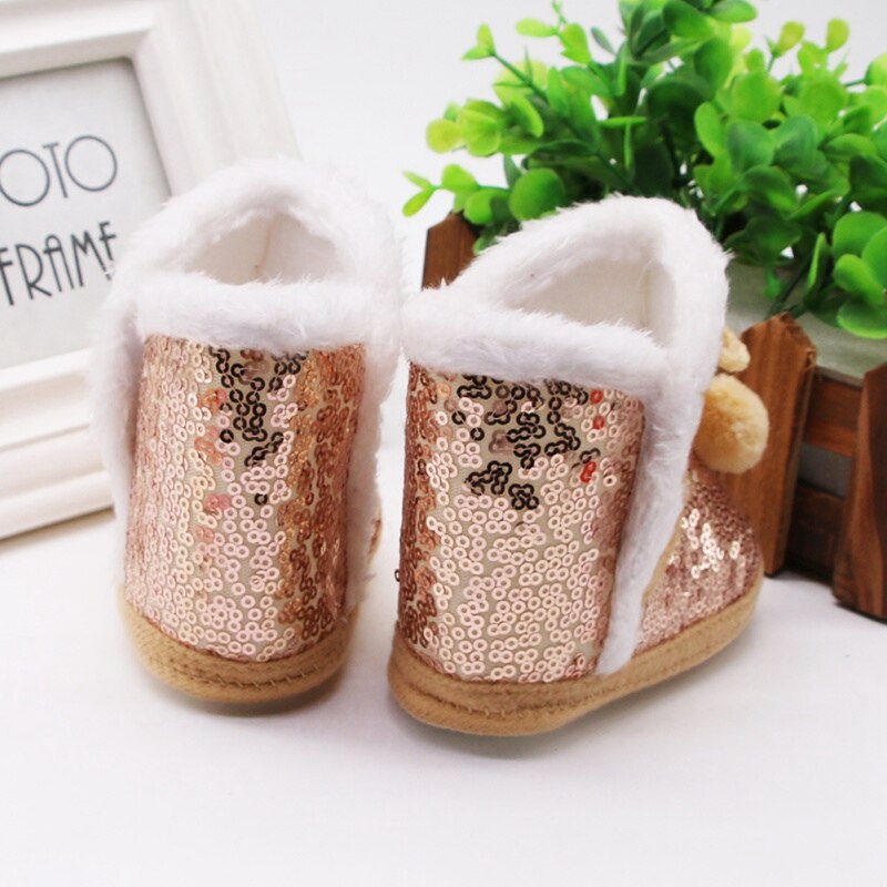 Warm Winter Baby Boy Meisje Sequin Snowboots Met Pluche Bal Baby Anti-Slip Peuter Schoenen Pasgeboren Katoen Schoen