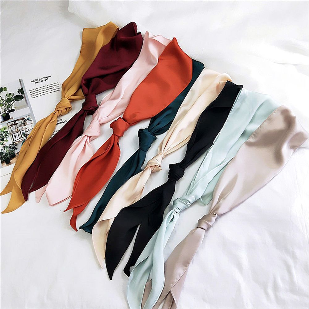 Foulard en soie imitation ruban pour femme, joli foulard solide pour fille, bandeau pour cheveux, poignée de sac, petits foulards