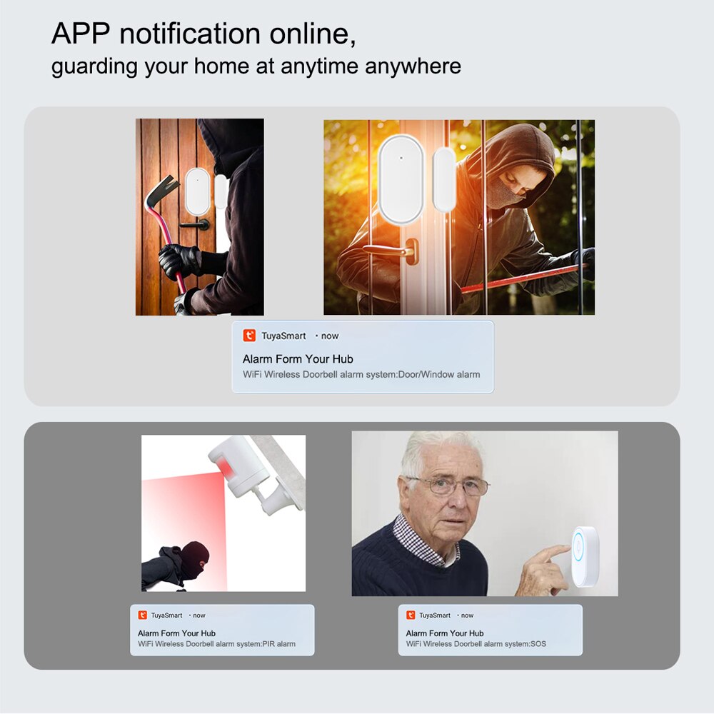 Tuya Alarm Host with Wireless WIFI Doorbell Function Doorbell Kit 2 PCS Outdoor Doorbell + 1PCS Indoor Chime