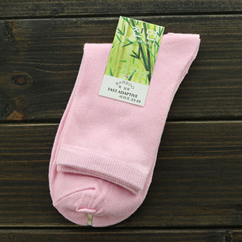 3 Pairs/Lot Women Bamboo Fiber Crew Socks Female Spring Autumn Soft Breathable Solid Candy Color Polka Dot Casual Socks: Solid- pink2